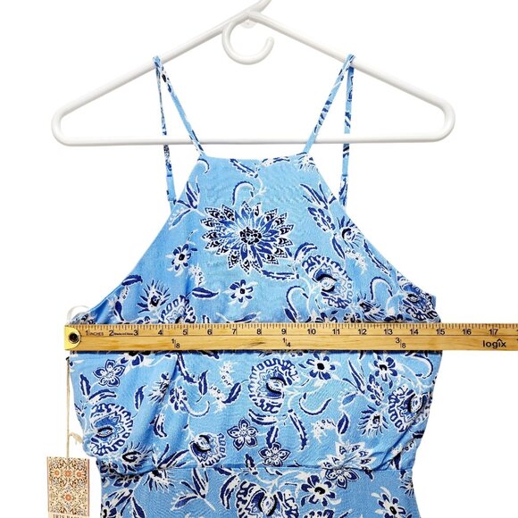 Blue Floral Spaghetti Strap Halter mini Dress Women By Iris Basic Size Medium - Picture 5 of 8